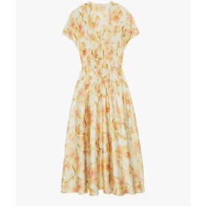 Vince Floral Midi Dress in Cream, Pink and Gold